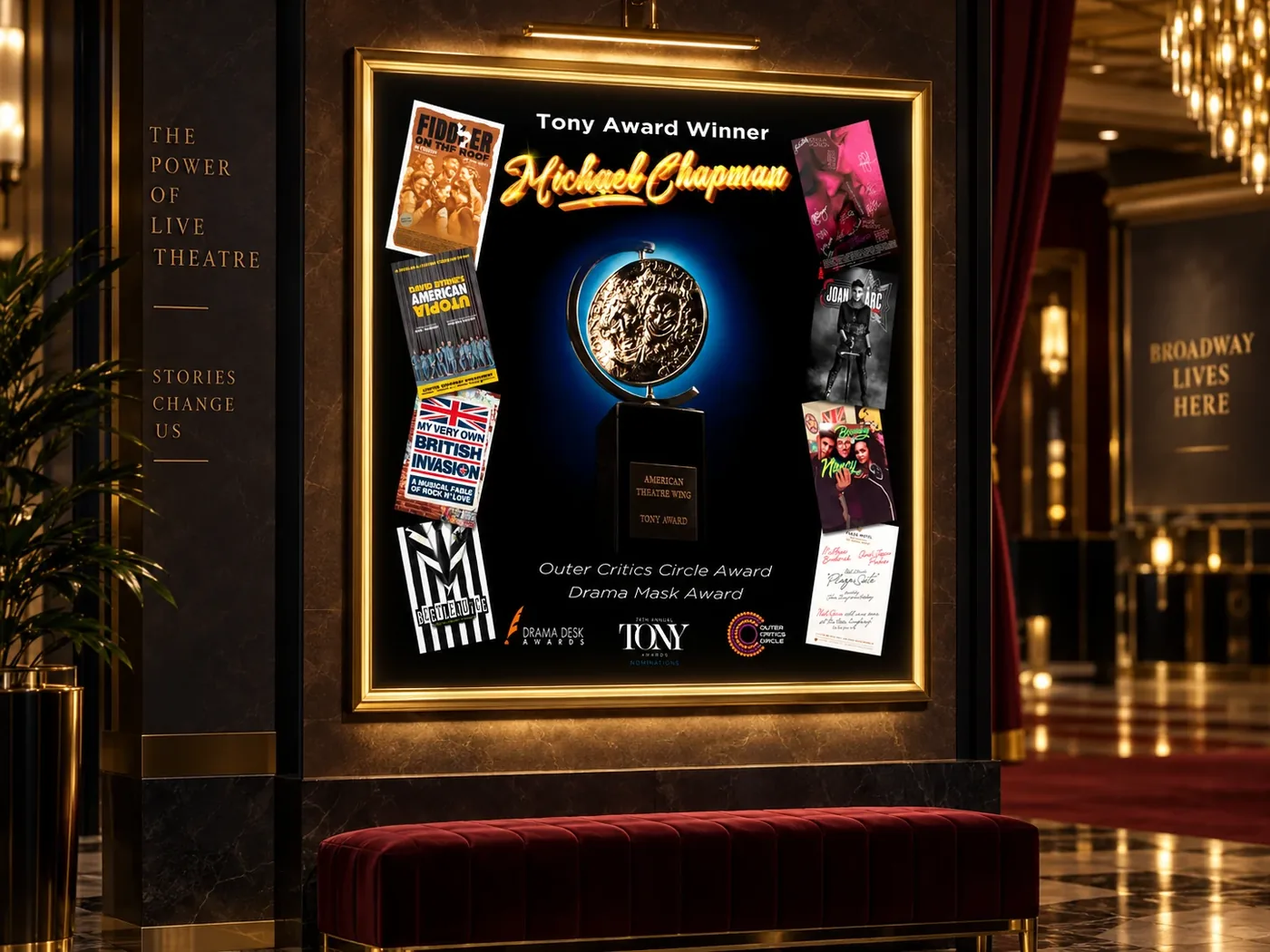 Michael Chapman Broadway poster credits gallery wall