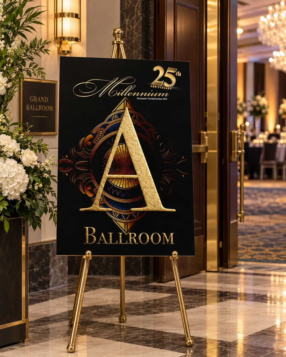 Millennium DanceSport Championships 25th anniversary ballroom signage