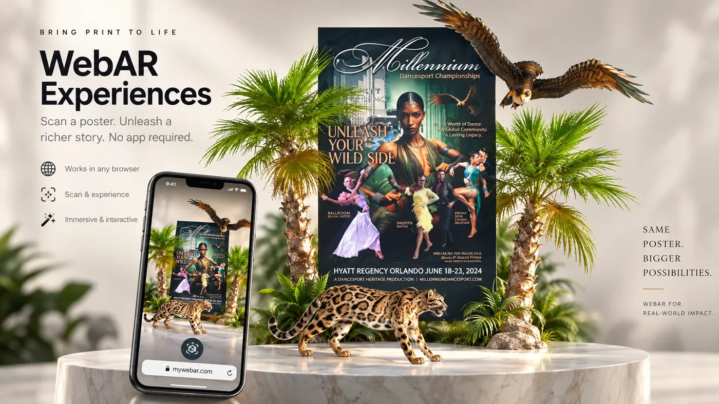 Millennium WebAR experience bringing a poster to life among palm trees