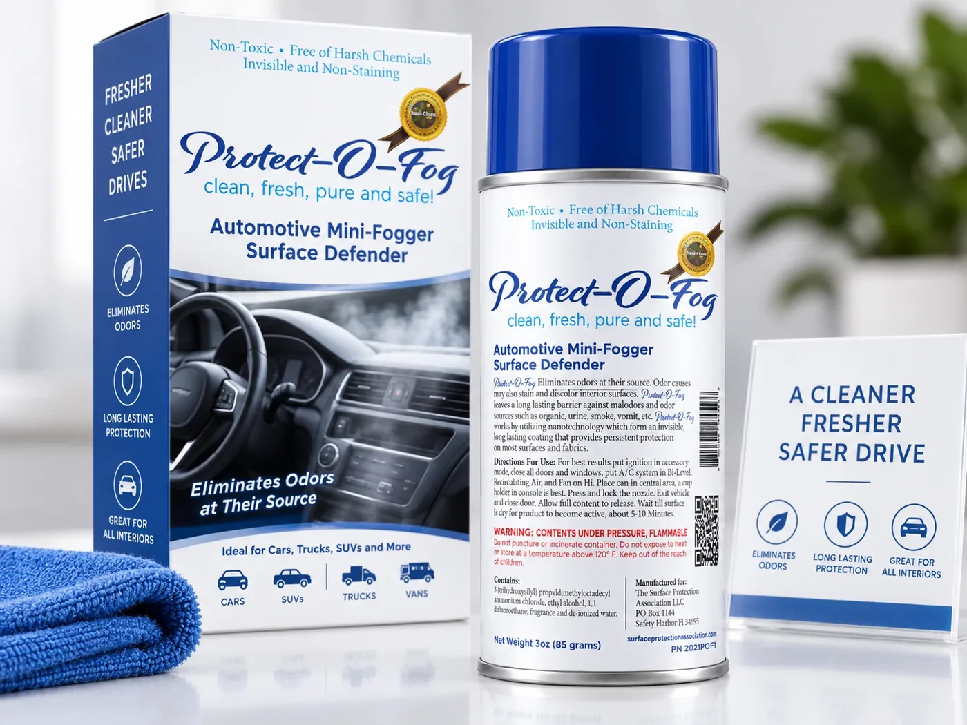 Protect-O-Fog automotive product packaging by Sani-Clean Solutions