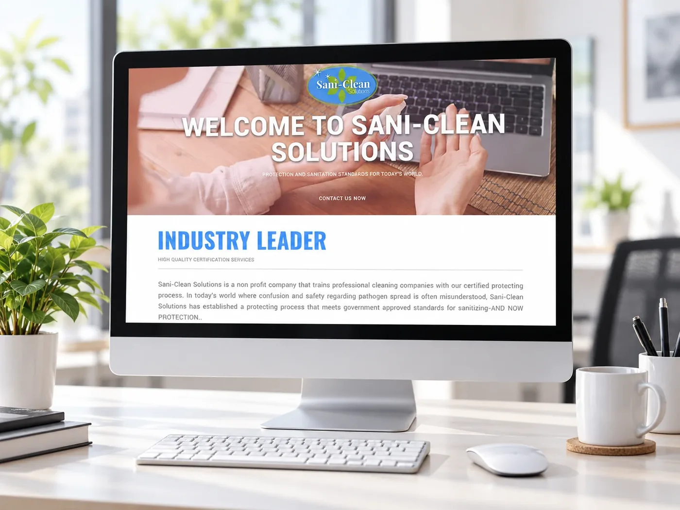 Sani-Clean Solutions website on a desktop monitor