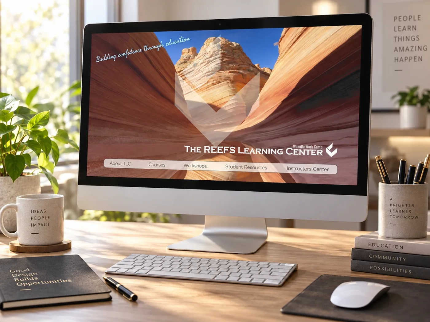 The Reefs Learning Center website on a desktop monitor